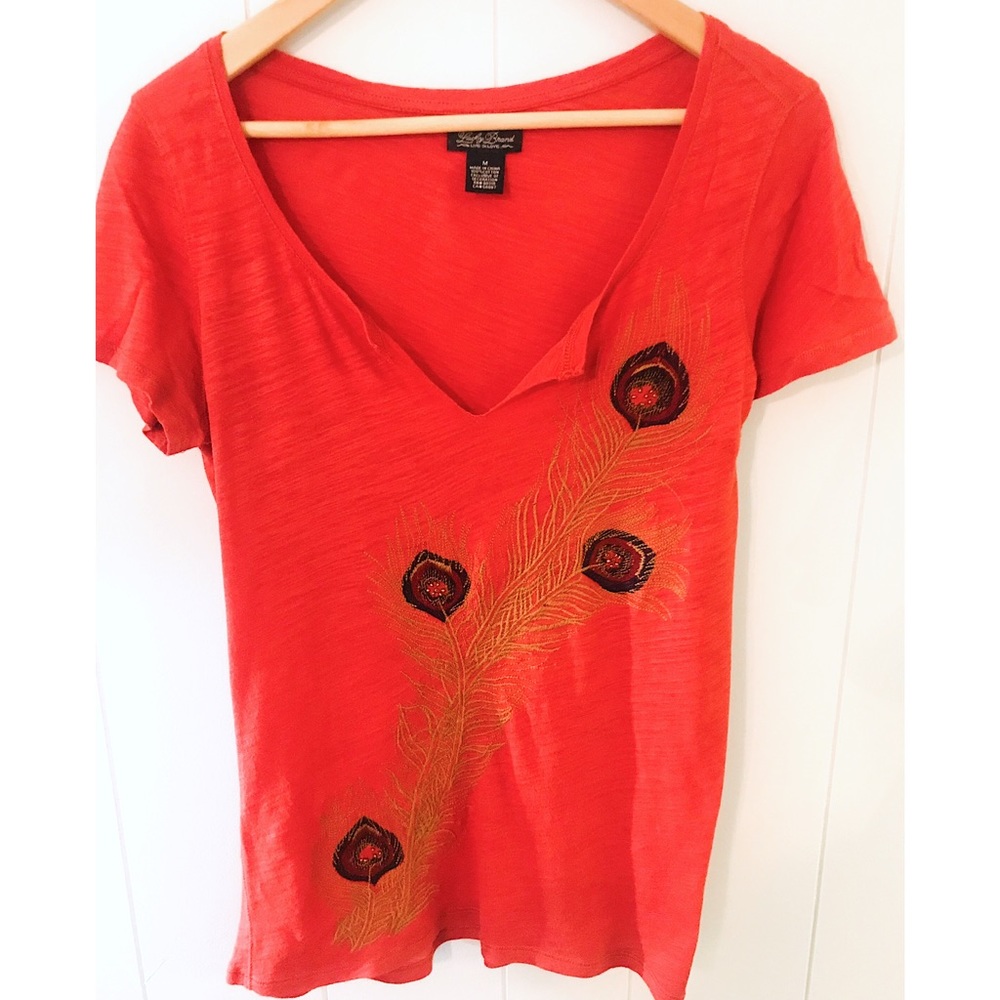 Lucky Brand Embroidered Feather Tee